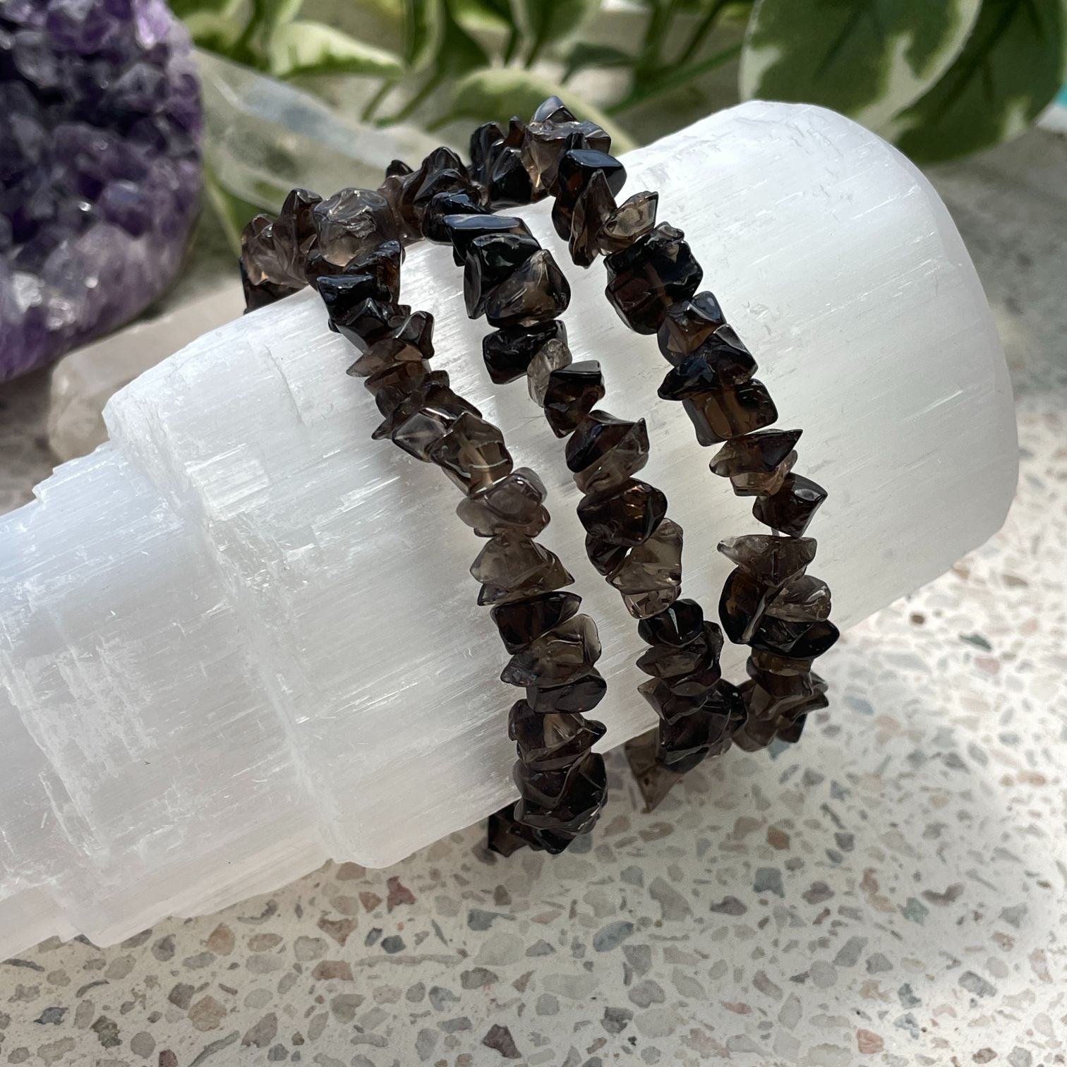 Smoky Quartz Chip Bracelet - Dark Smoky Quartz Chip Bracelet - Dark